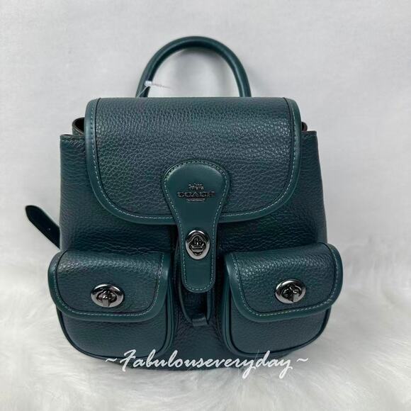 Coach Dark Green Leather Backpack